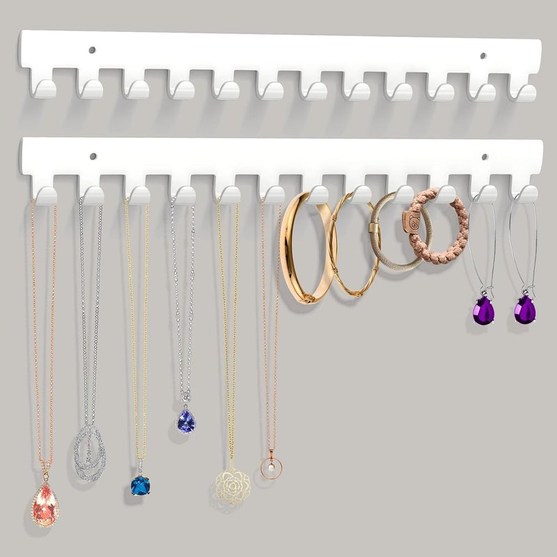 Mecnmsa 2 Pack Necklace Holder - Hanging Jewelry Organizer, Self-Adhesive, Wall Mount (White) - Image 1